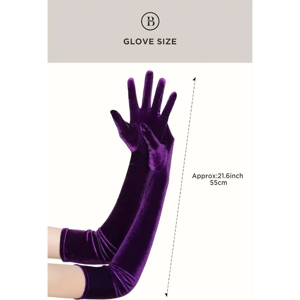 Women's Velvet Purple Long Gloves Elbow Flapper Costume Party Tea Accessories